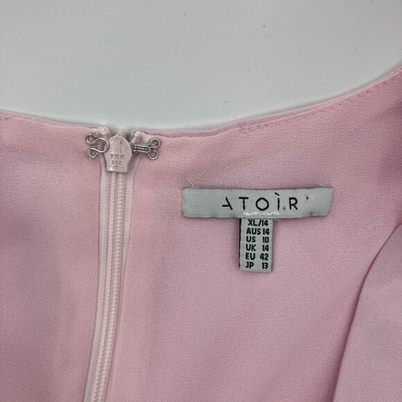 Atoir Fier on Fire Dress sz 10, Pink Ruffle Split, Linen Blend Coquette Designer - Picture 11 of 12